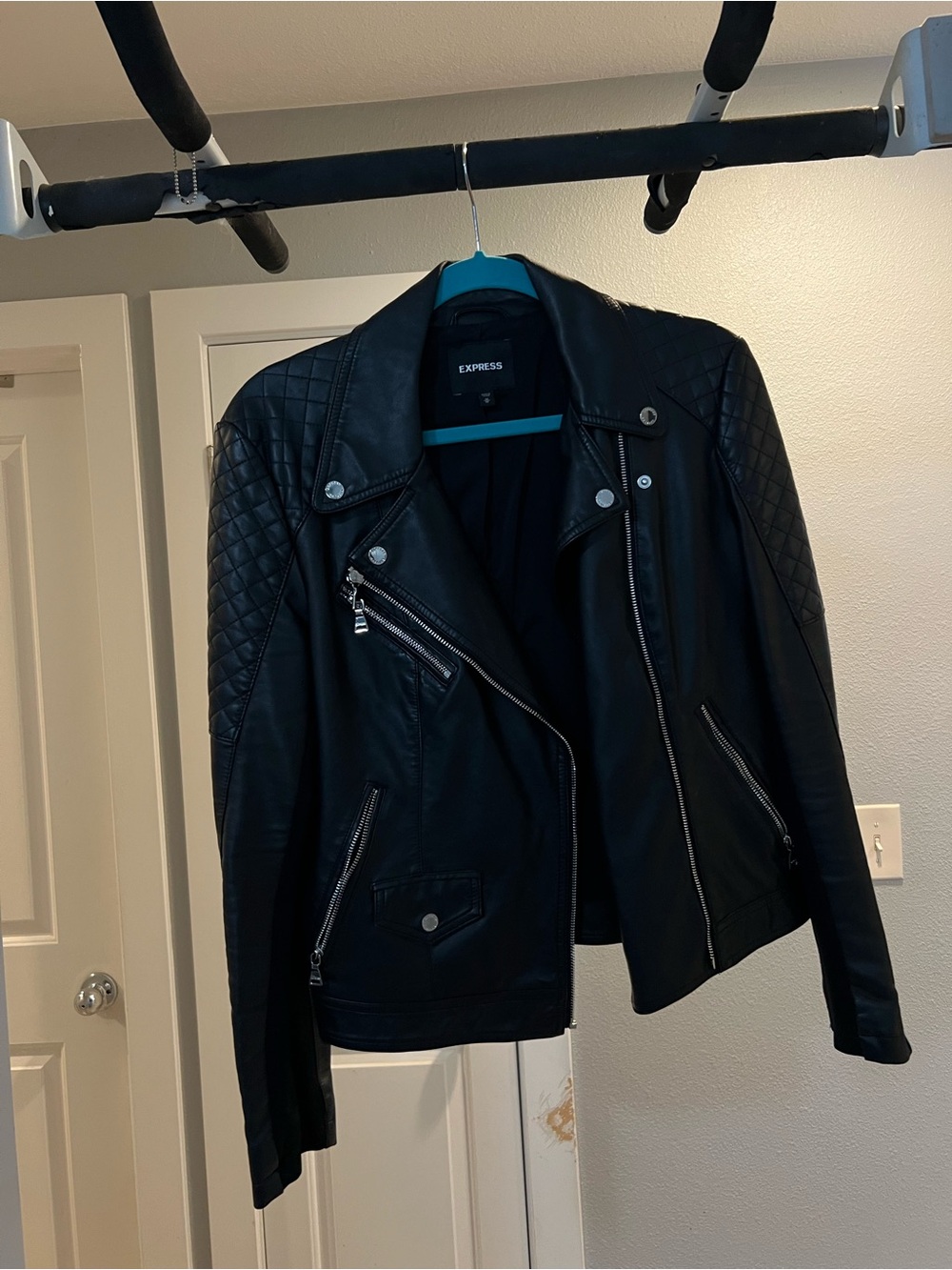 Express Black Quilted Sleeve Faux Leather Moto Jacket